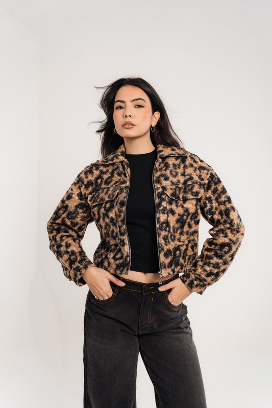 Leopard Print Faux Fur Jacket