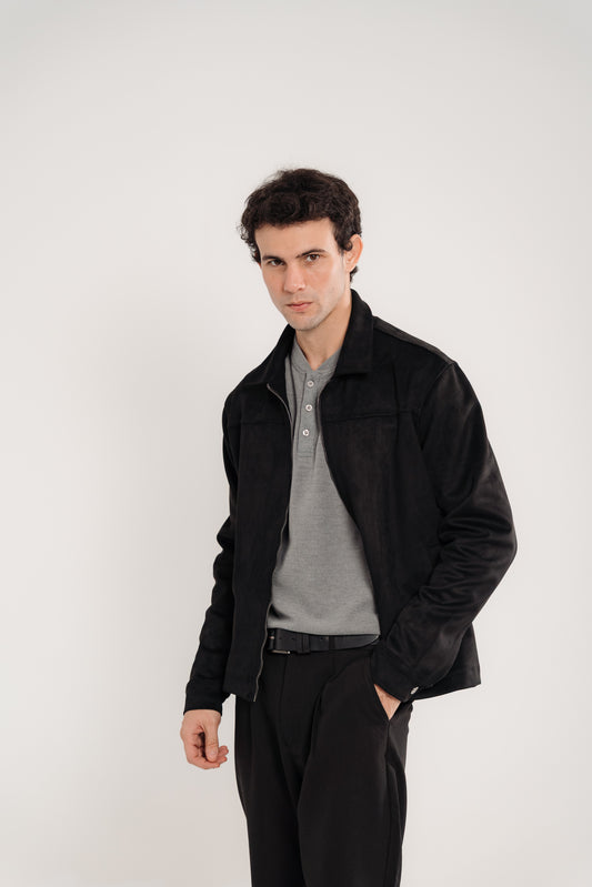 Men's Black Heavyweight Suede Jacket