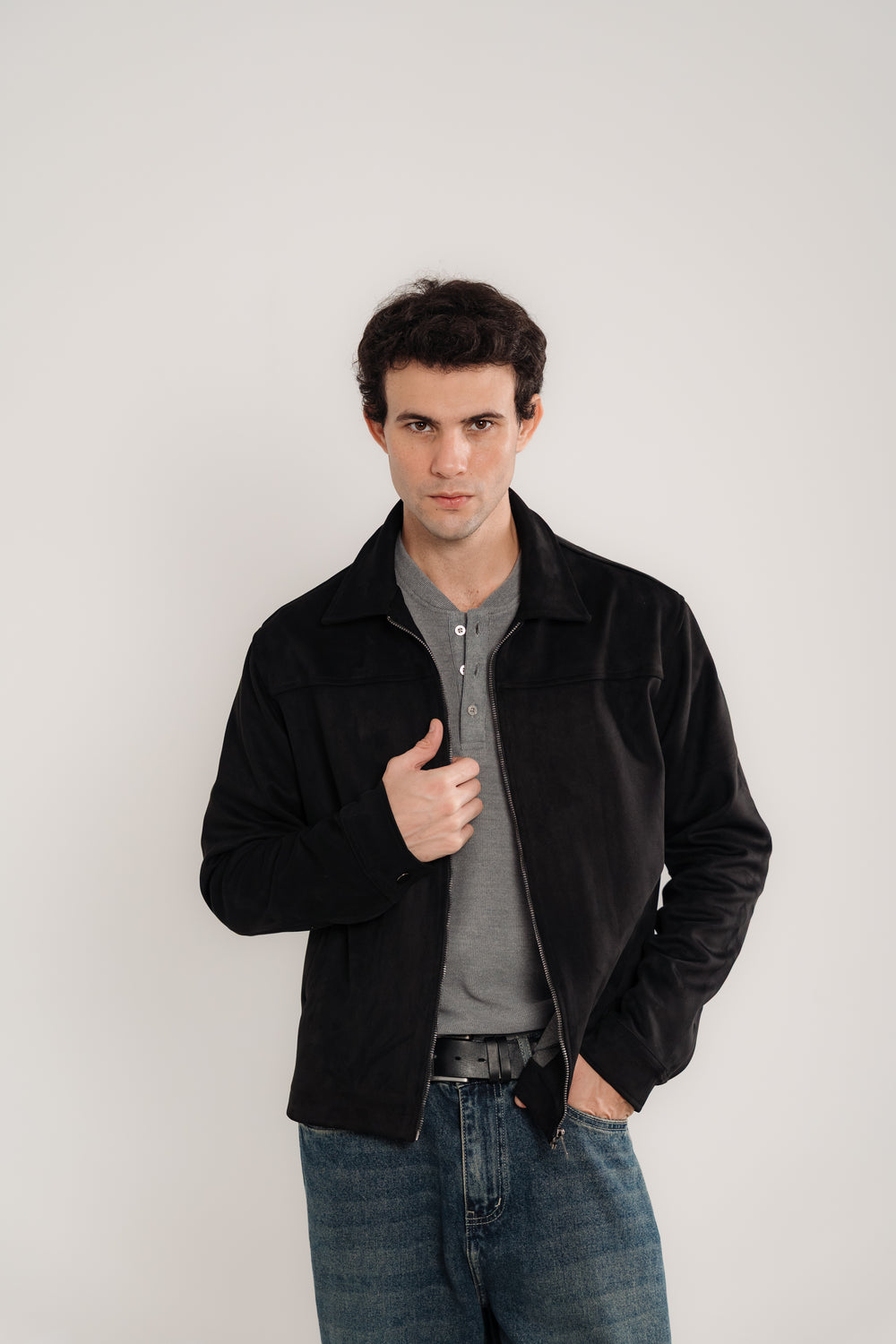 Men's Black Heavyweight Suede Jacket