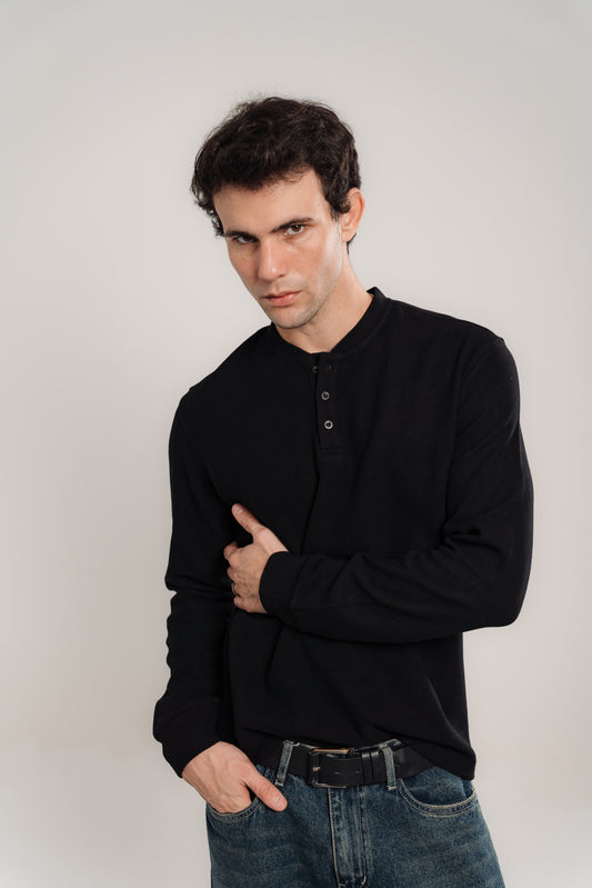 Cashmere Henley Top In Black