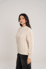 Cable-Knit Crewneck Sweater In Cream