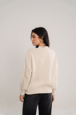 Cable-Knit Crewneck Sweater In Cream
