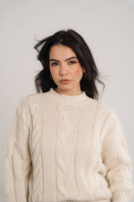 Cable-Knit Crewneck Sweater In Cream