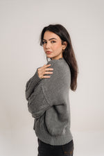 Cable-Knit Crewneck Sweater In Grey
