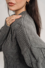 Cable-Knit Crewneck Sweater In Grey