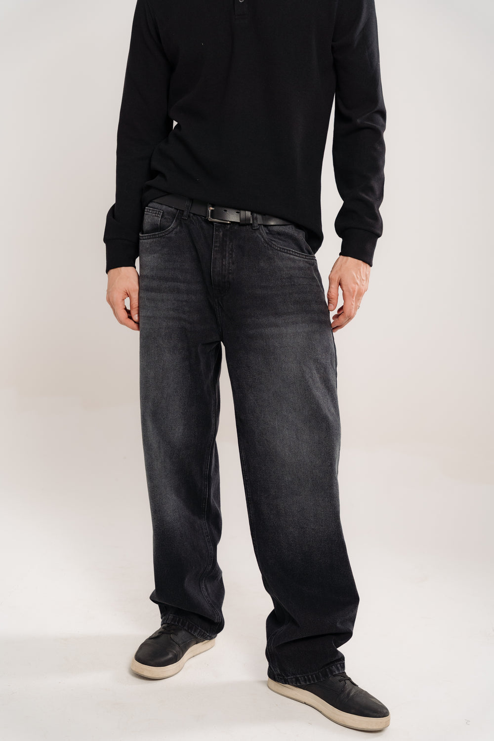 Vintage Wash Wide Leg Jeans Black
