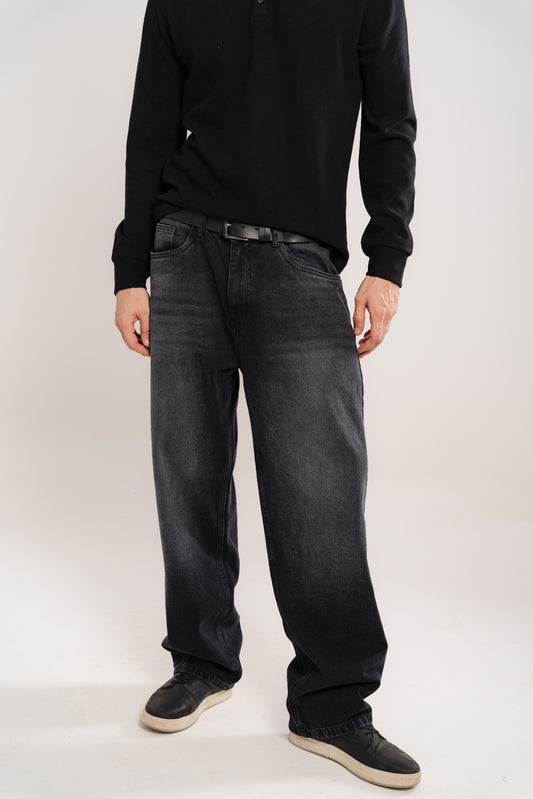 Vintage Wash Wide Leg Jeans Black