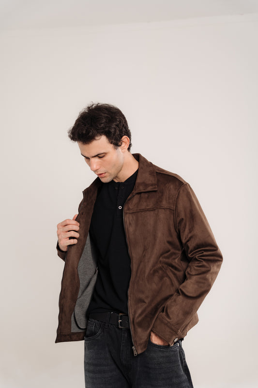 Men's Dark Brown Heavyweight Suede Jacket