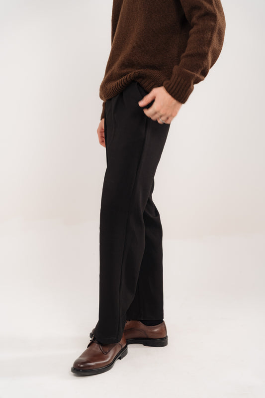 Men's Black Pleated Wide-Leg Trousers