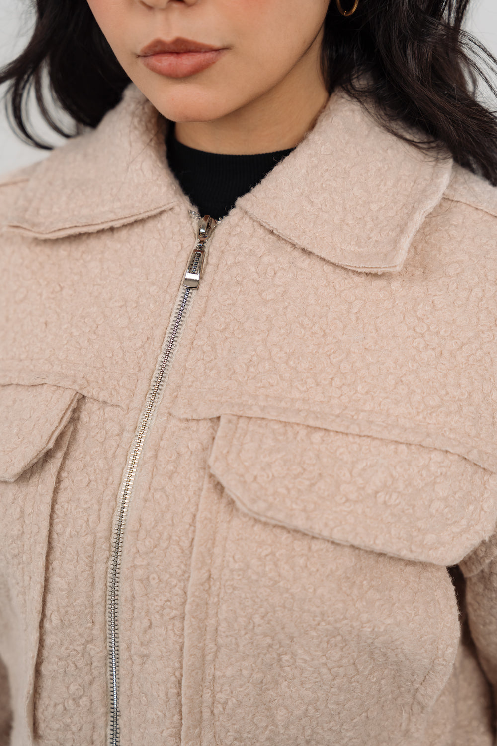Beige Cropped Fur Jacket