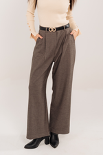 Belted Tailored Trousers In Dark Beige