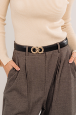 Belted Tailored Trousers In Dark Beige