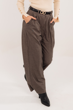 Belted Tailored Trousers In Dark Beige