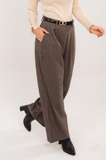 Belted Tailored Trousers In Dark Beige