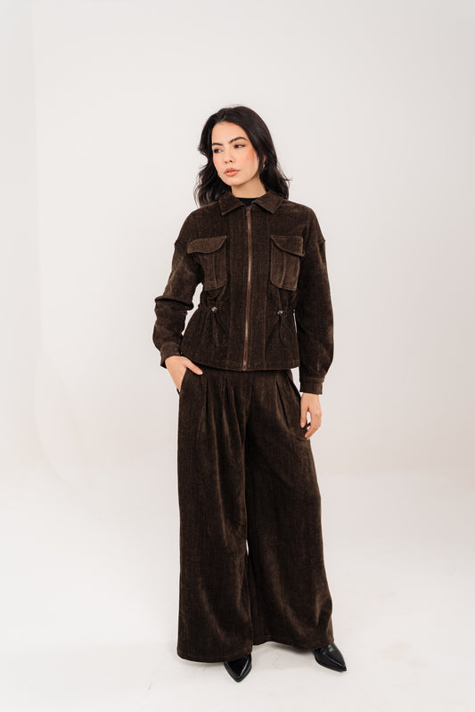 Pleated Wide-Leg Trousers In Brown
