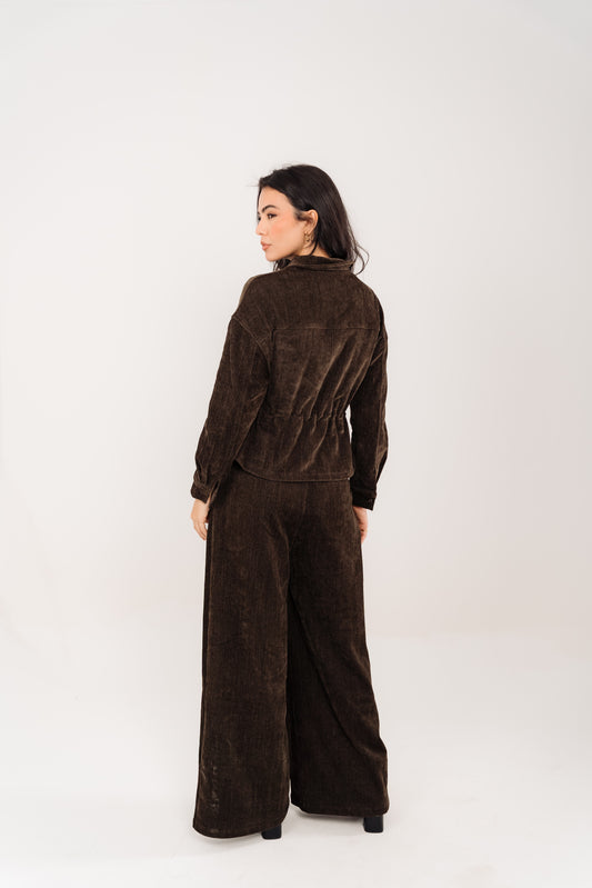 Pleated Wide-Leg Trousers In Brown
