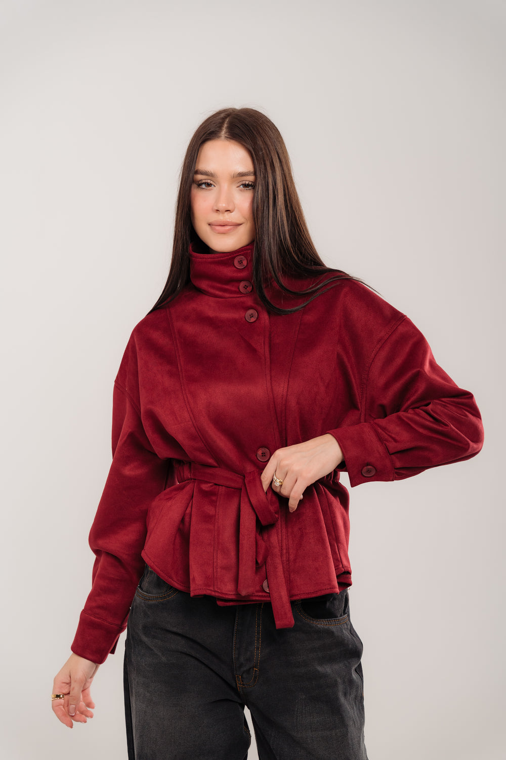 Burgundy Suede Belted Jacket