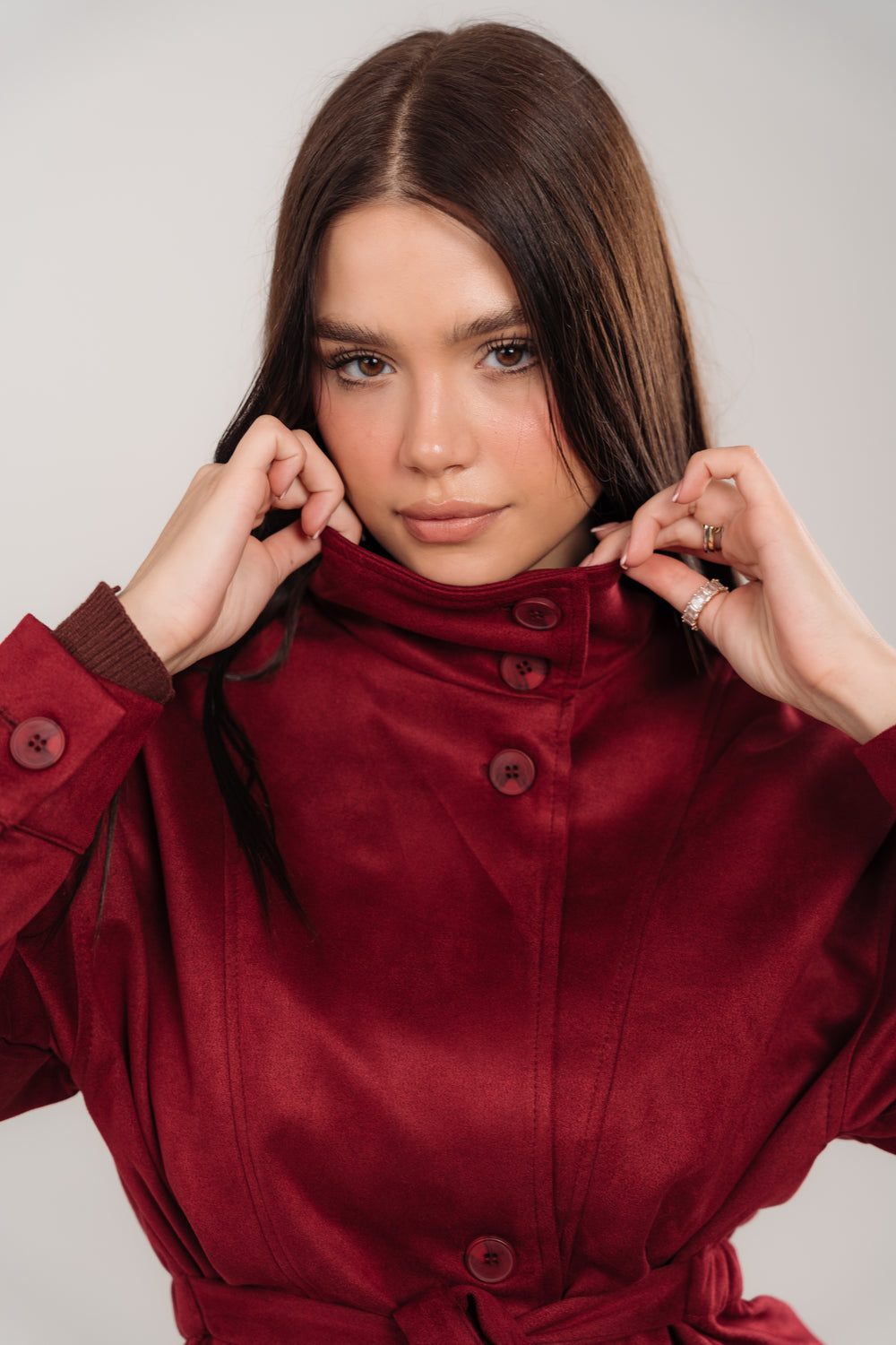 Burgundy Suede Belted Jacket