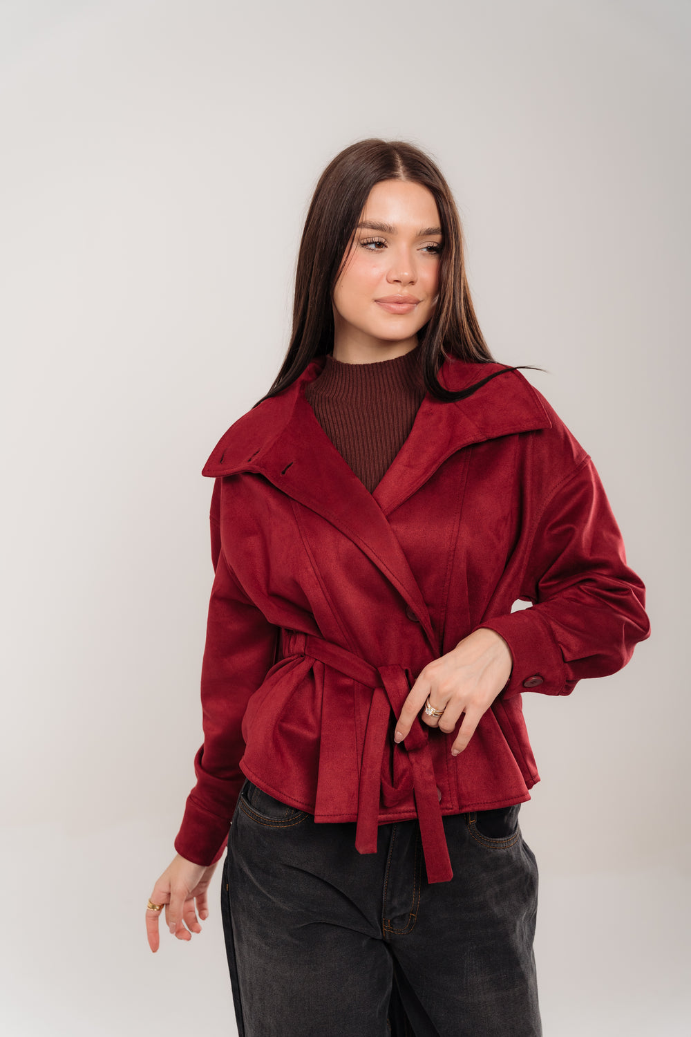 Burgundy Suede Belted Jacket
