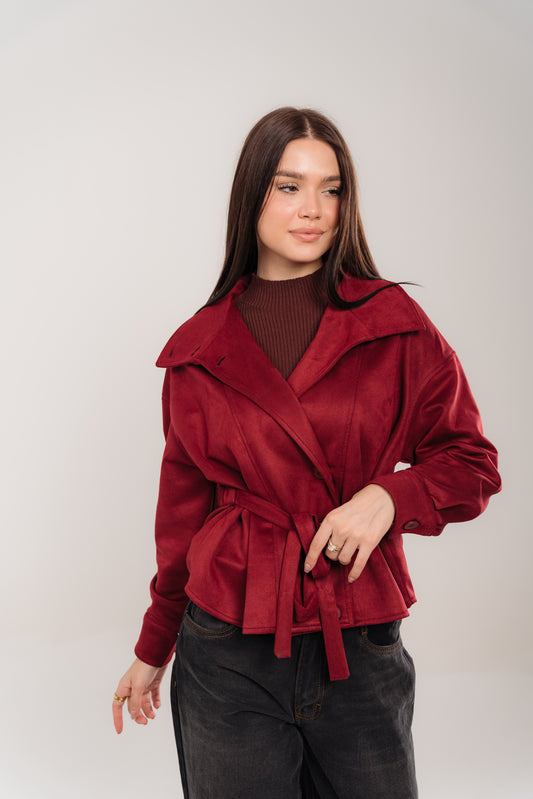 Burgundy Suede Belted Jacket