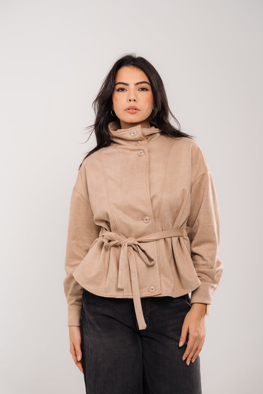 Beige Suede Belted Jacket