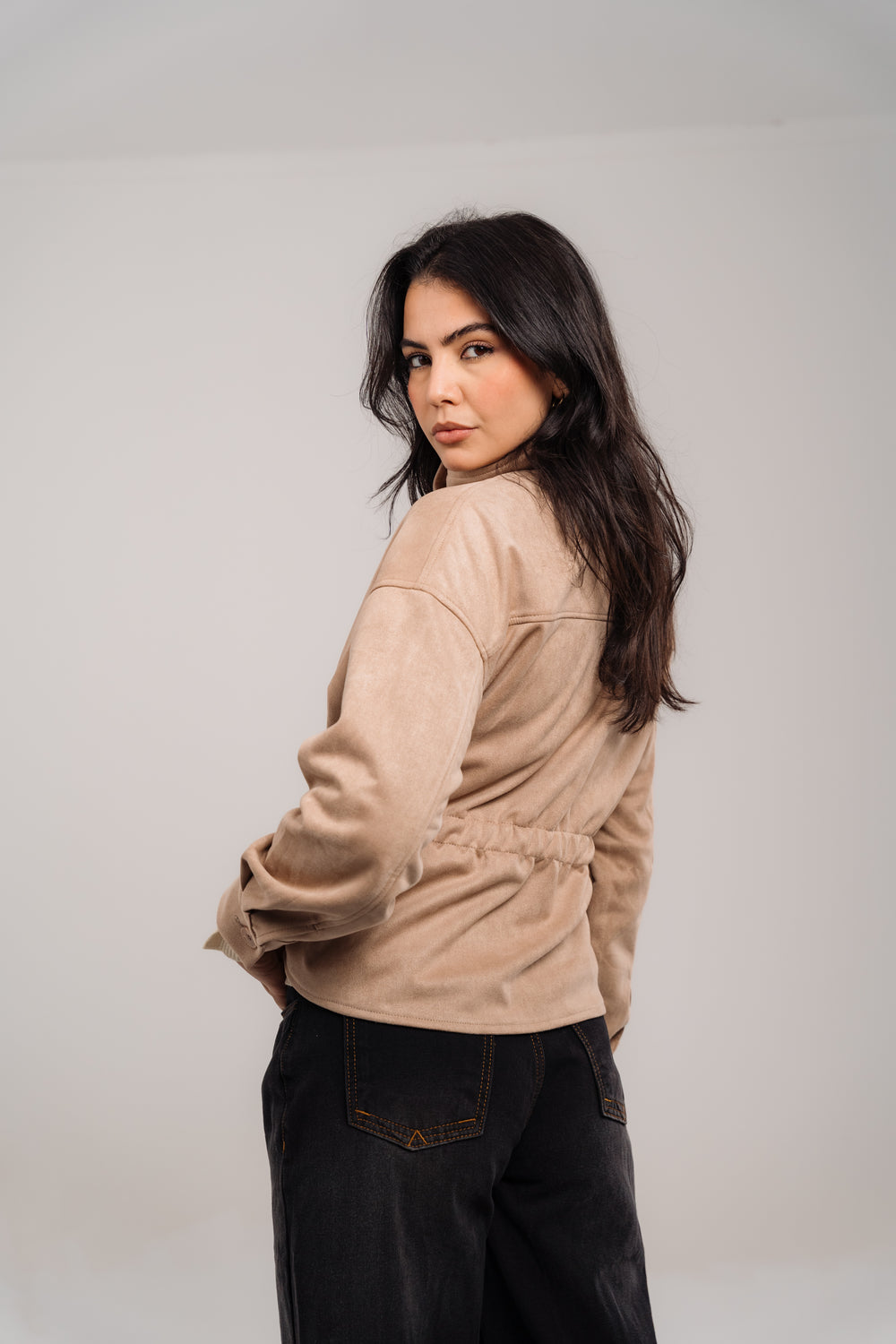 Beige Suede Belted Jacket