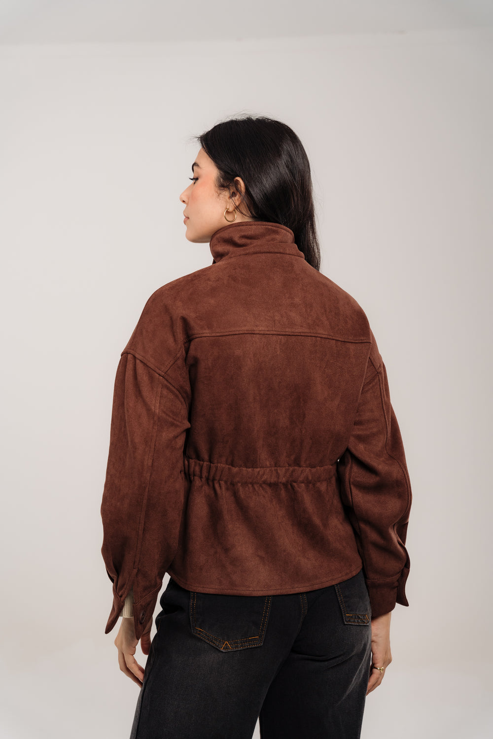 Suede Belted Jacket In Brown
