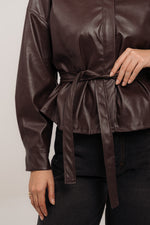 Chocolate Brown Leather Belted Light Jacket