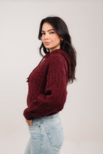 Women’s Cable Knit Zip Sweater – Deep Burgundy