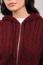 Women’s Cable Knit Zip Sweater – Deep Burgundy