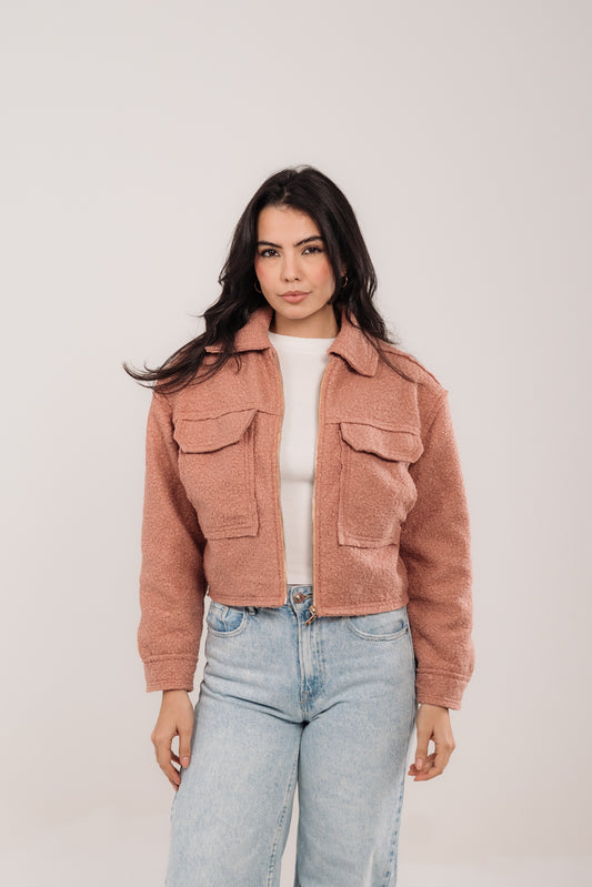 Dusty Rose Cropped Fur Jacket