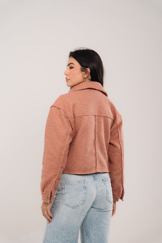 Dusty Rose Cropped Fur Jacket