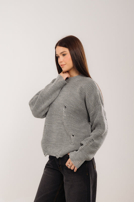 distressed knit sweater In Grey