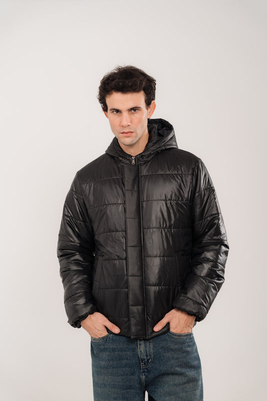 Men's Black Hooded Puffer Jacket
