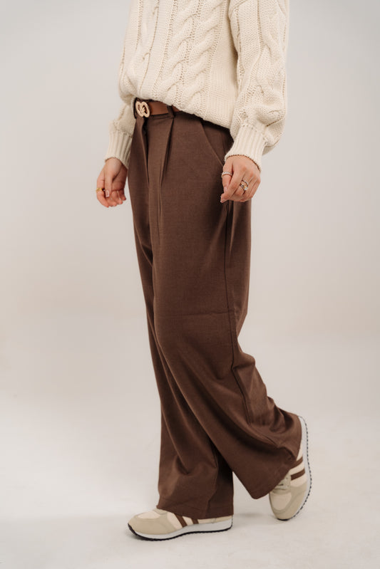 Chocolate Brown Belted Tailored Trousers