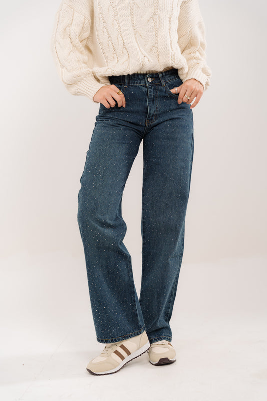 Women dark blue pants High Sparkle High-Rise Wide Leg Jeans