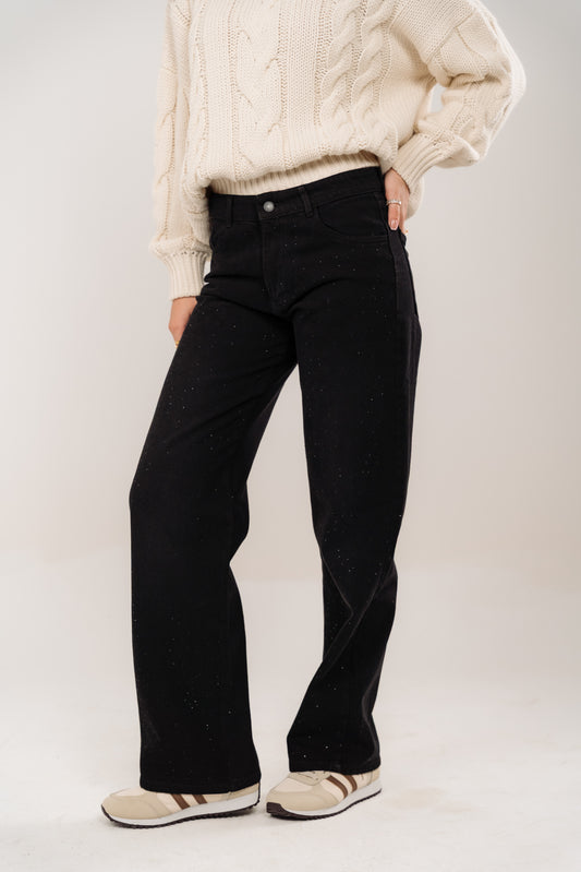 Women black pants High Sparkle High-Rise Wide Leg Jeans