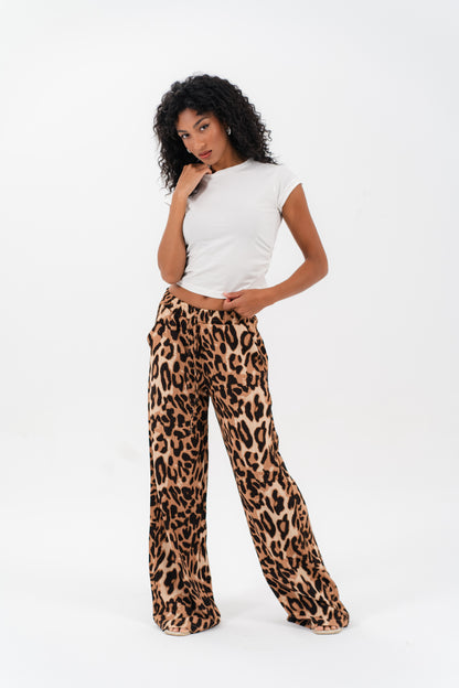 Leopard Print Wide-Leg Pants