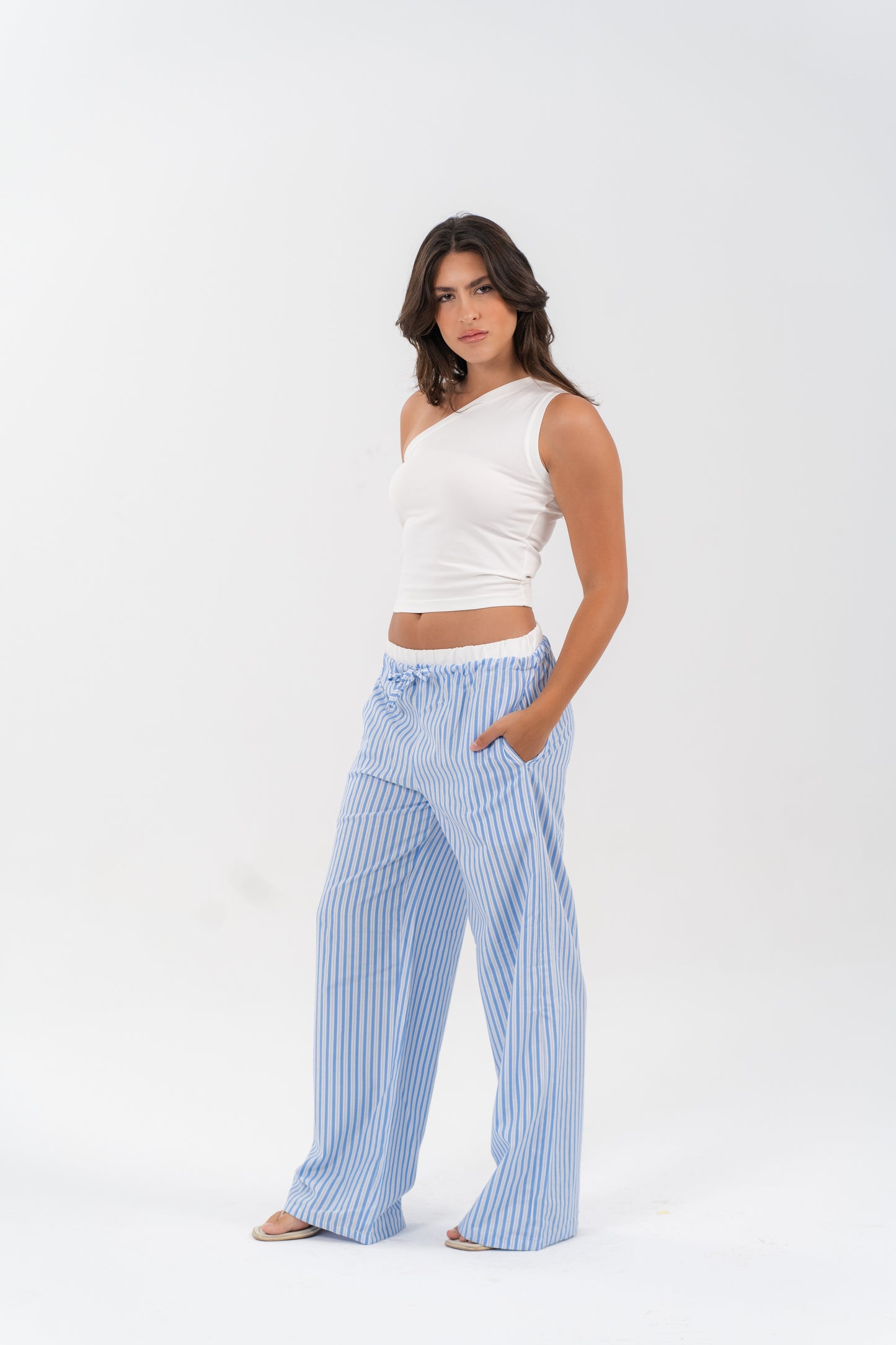 Blue Striped Drawstring Lounge Pants