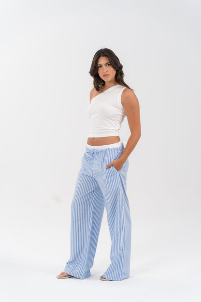 Blue Striped Drawstring Lounge Pants