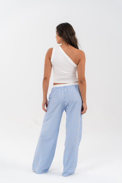Blue Striped Drawstring Lounge Pants