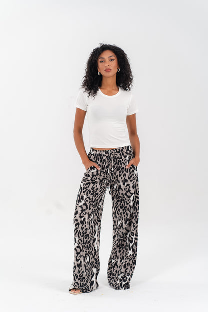 Leopard Print Wide-Leg Pants