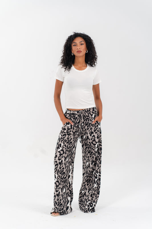 Leopard Print Wide-Leg Pants