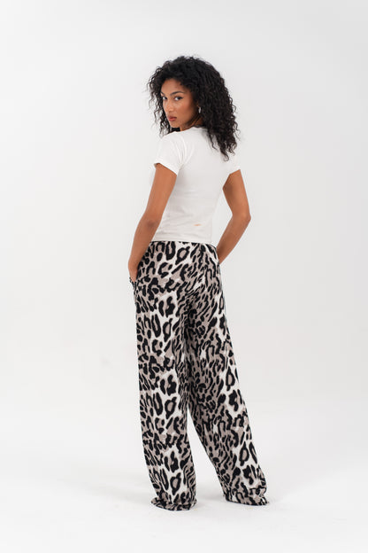 Leopard Print Wide-Leg Pants