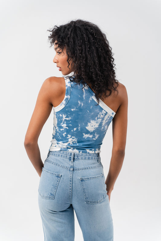 Women's wide leg Light Blue jeans with ripped hem