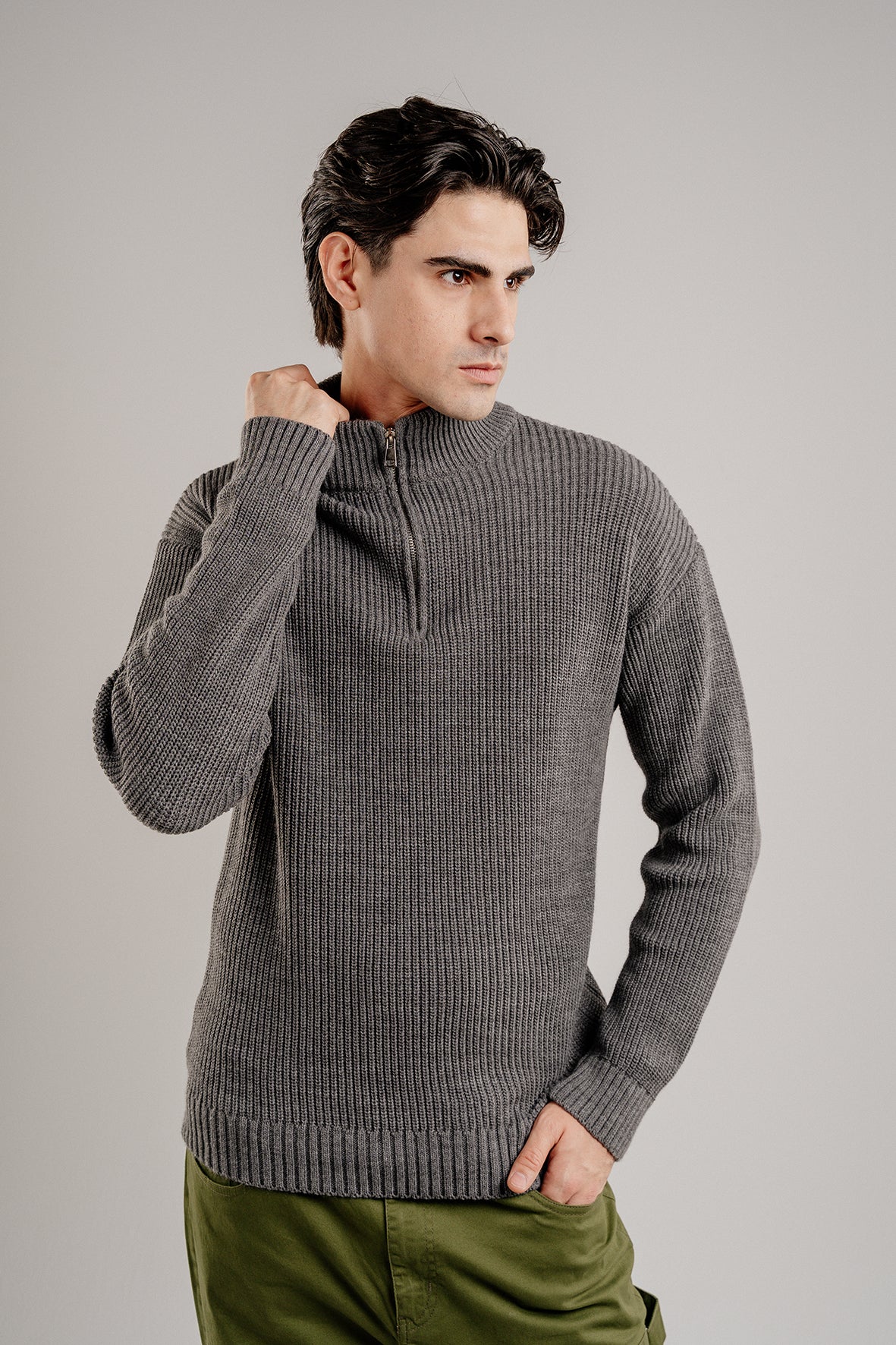 GREY QUARTER ZIP LONG-SLEEVE