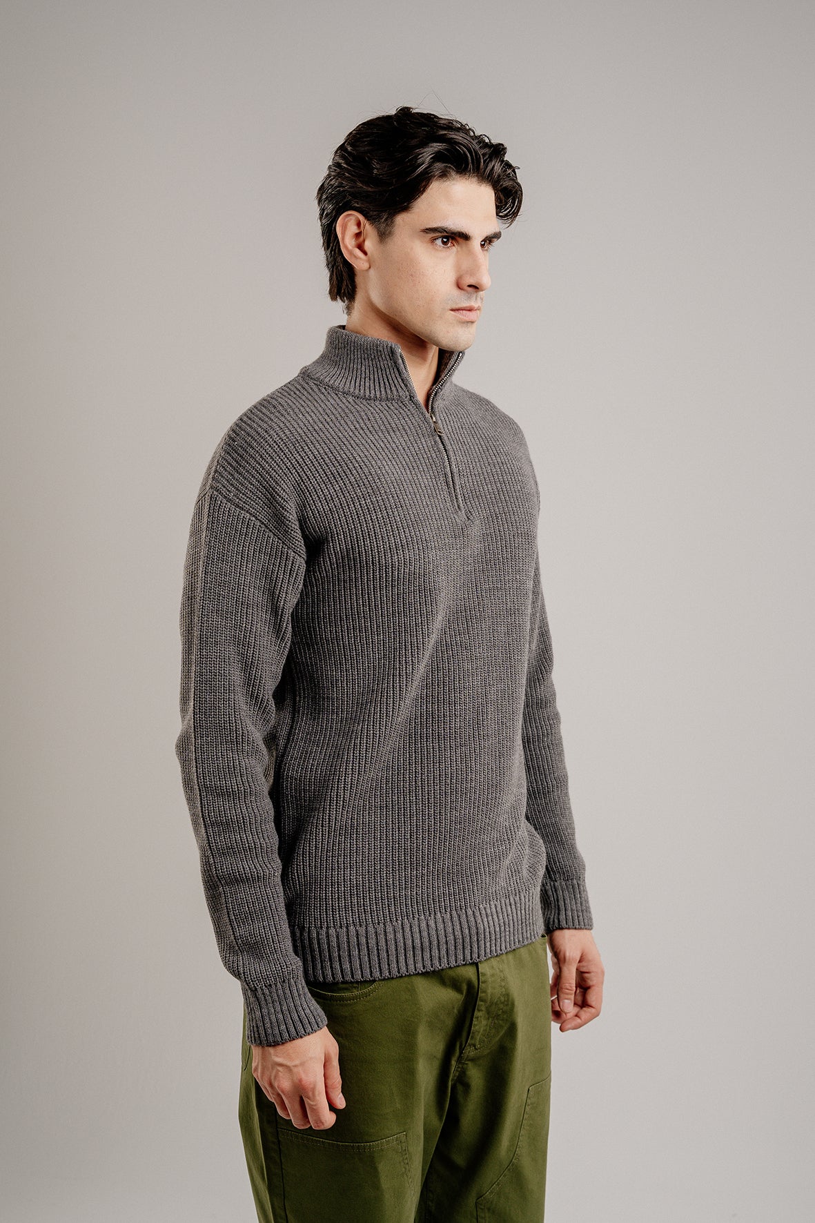 GREY QUARTER ZIP LONG-SLEEVE