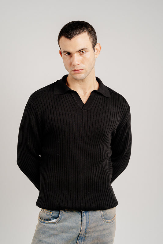 WOOL BLACK RIBBED SWEATER