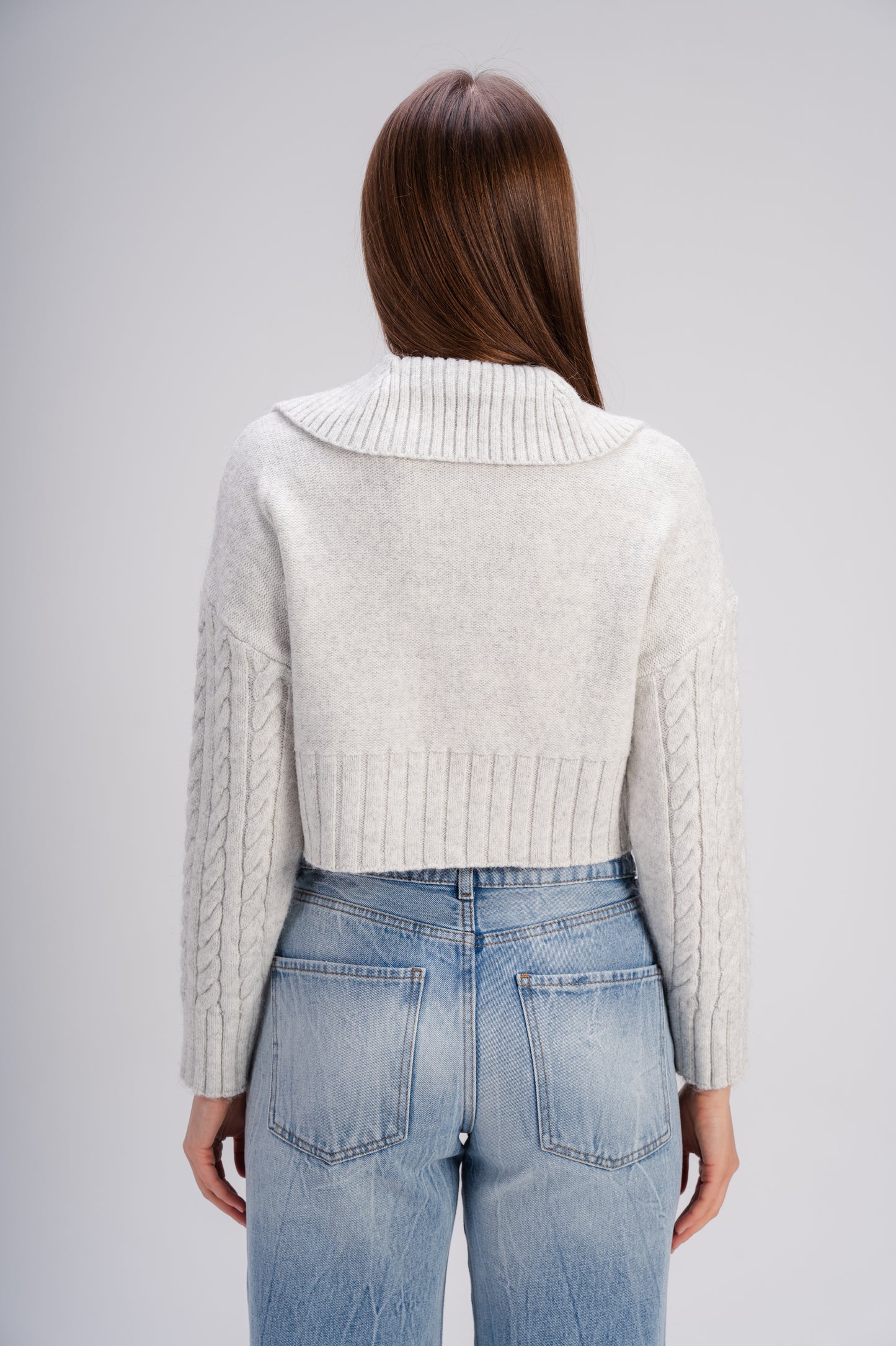 Grey Ribbed Knit Zipper Sweater