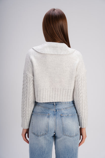 Grey Ribbed Knit Zipper Sweater